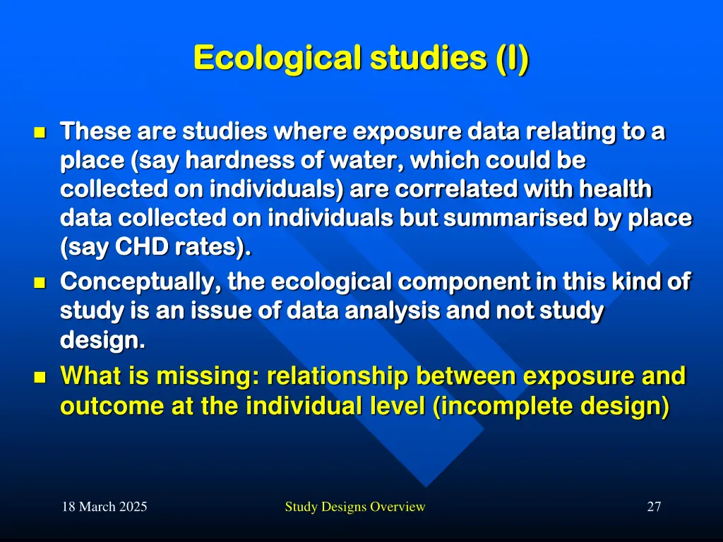 ecological studies i ecological studies i