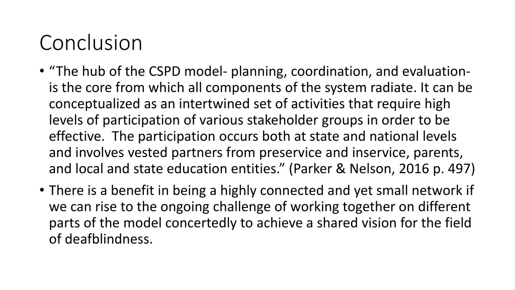 conclusion the hub of the cspd model planning