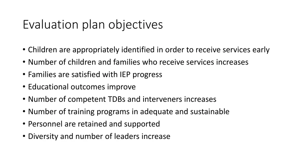 evaluation plan objectives