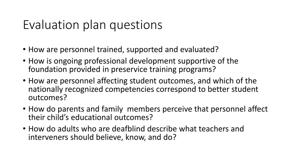 evaluation plan questions