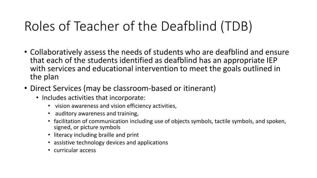 roles of teacher of the deafblind tdb