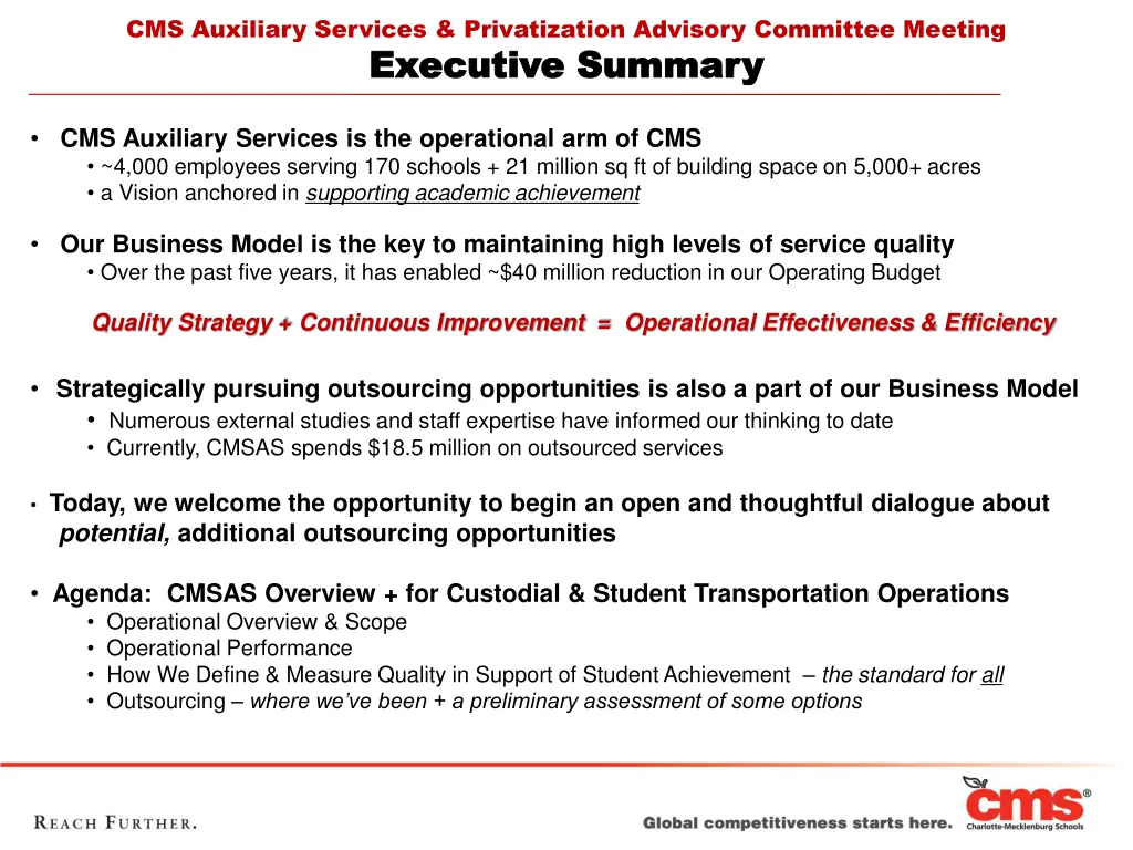 cms auxiliary services privatization advisory