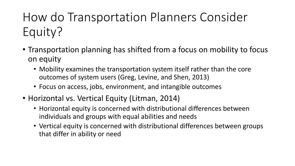 how do transportation planners consider equity