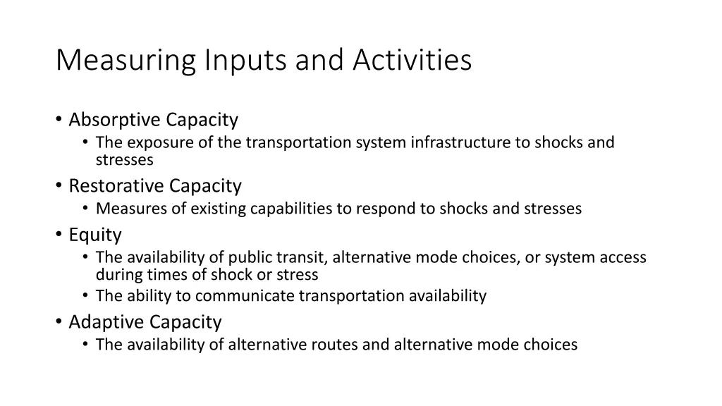 measuring inputs and activities