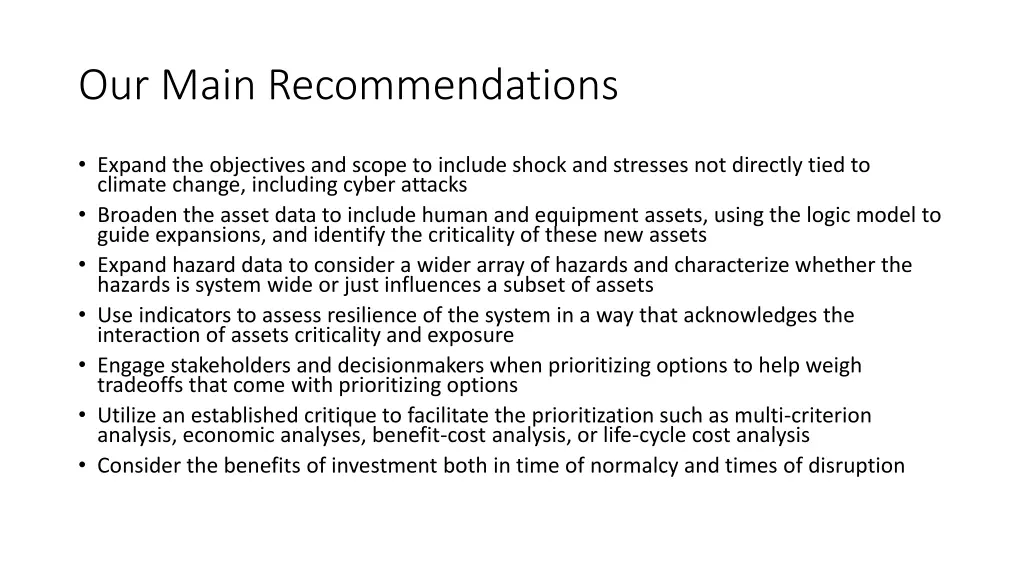 our main recommendations