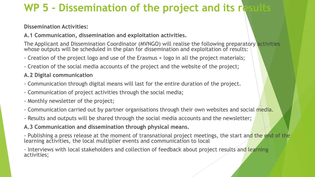 wp 5 dissemination of the project and its results