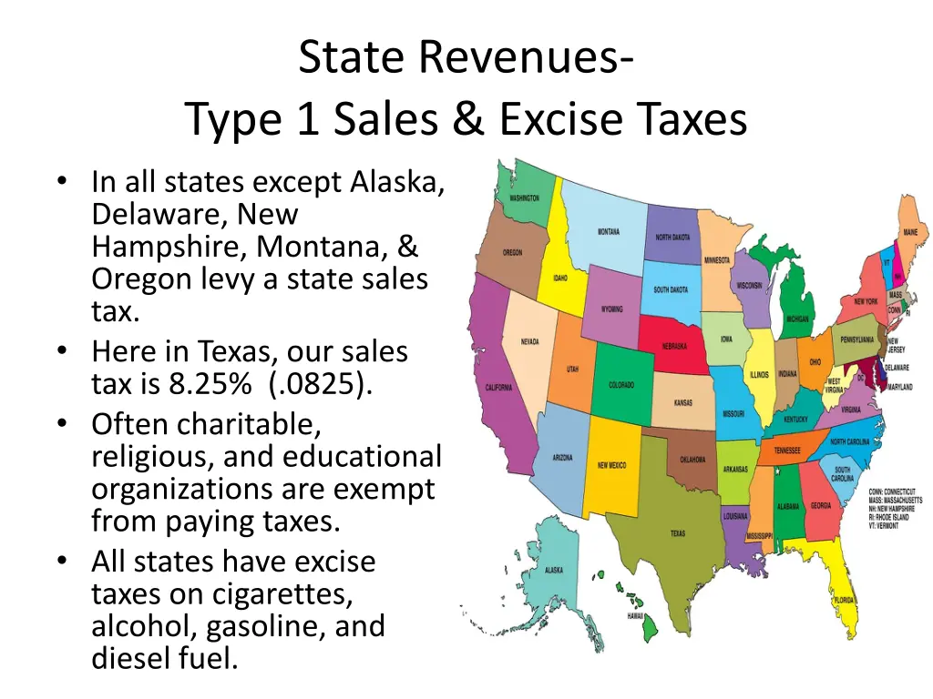 state revenues type 1 sales excise taxes