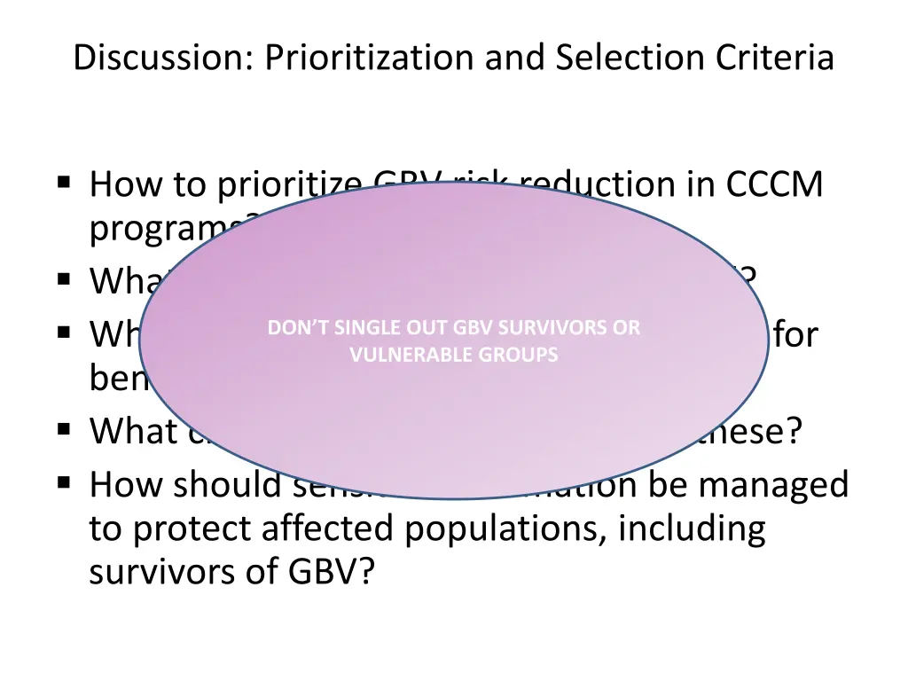 discussion prioritization and selection criteria
