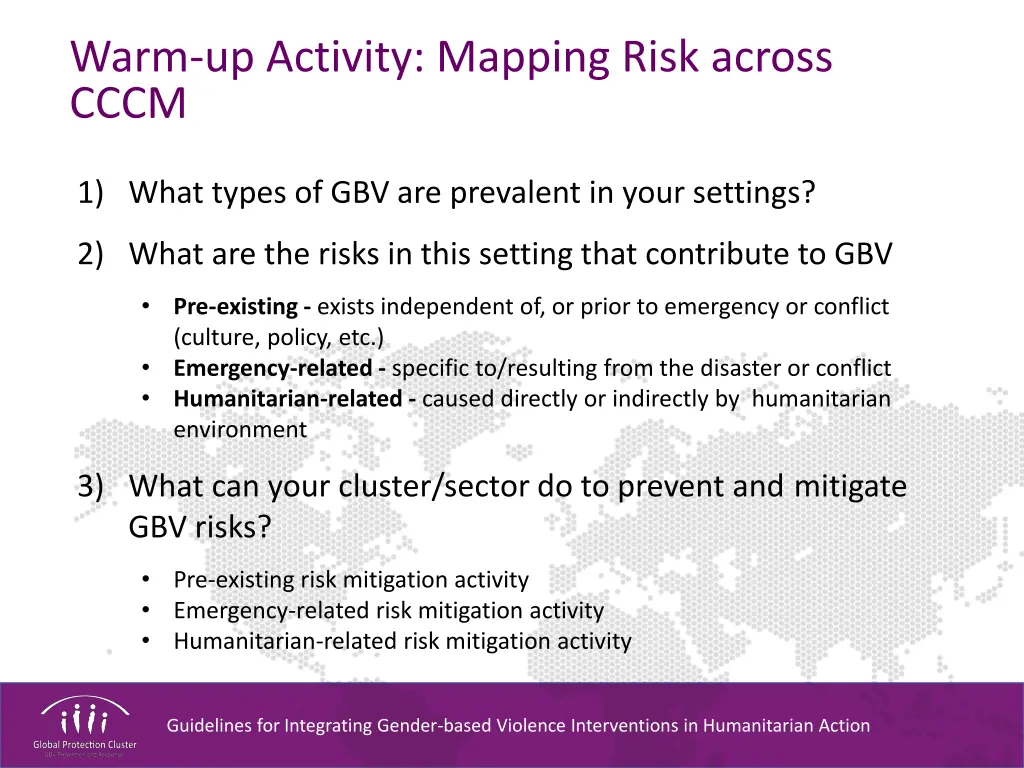 warm up activity mapping risk across cccm