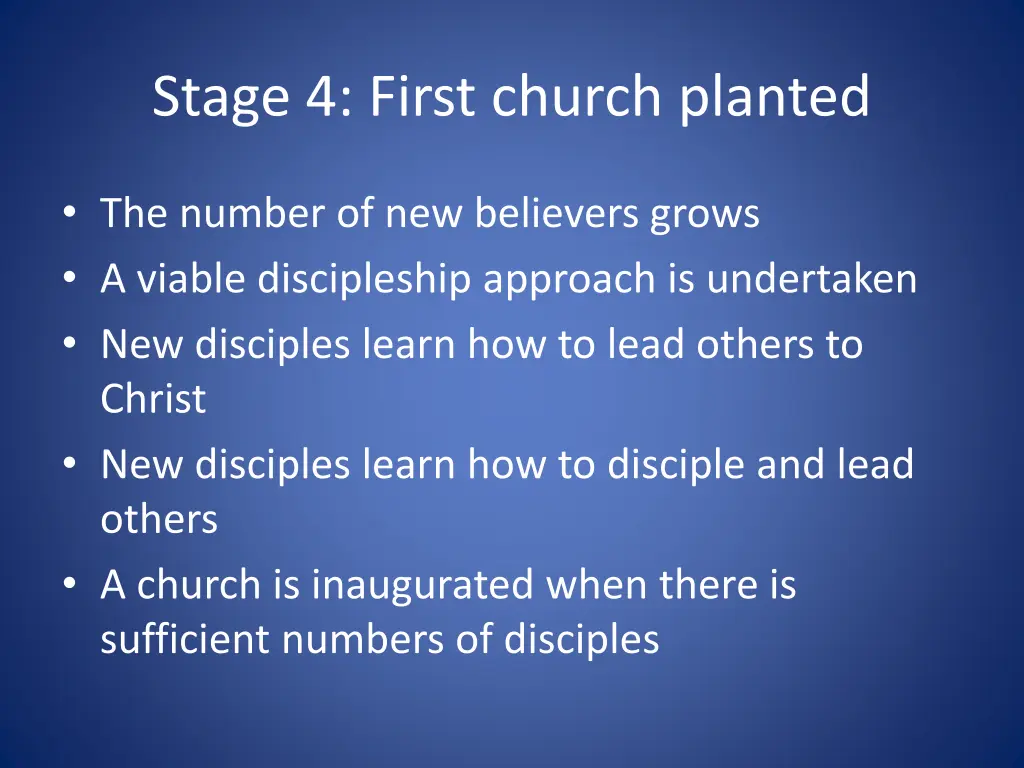 stage 4 first church planted