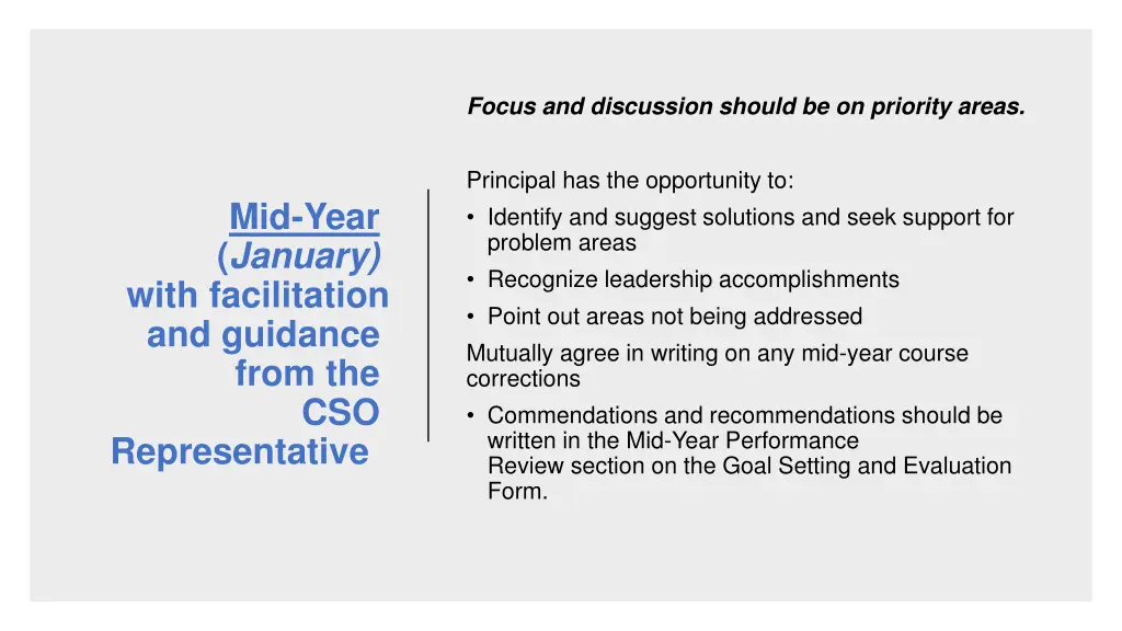 focus and discussion should be on priority areas