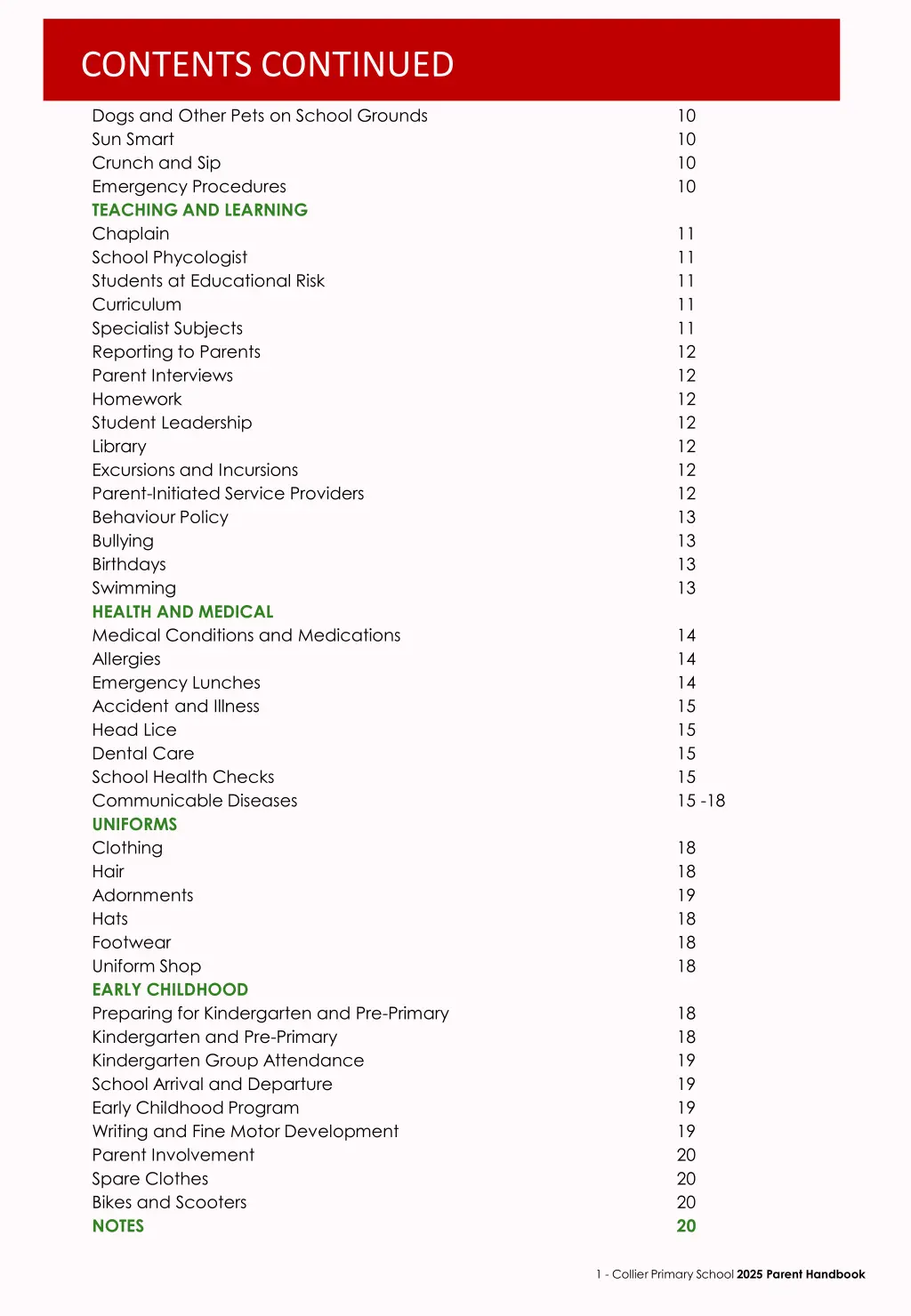 contents continued