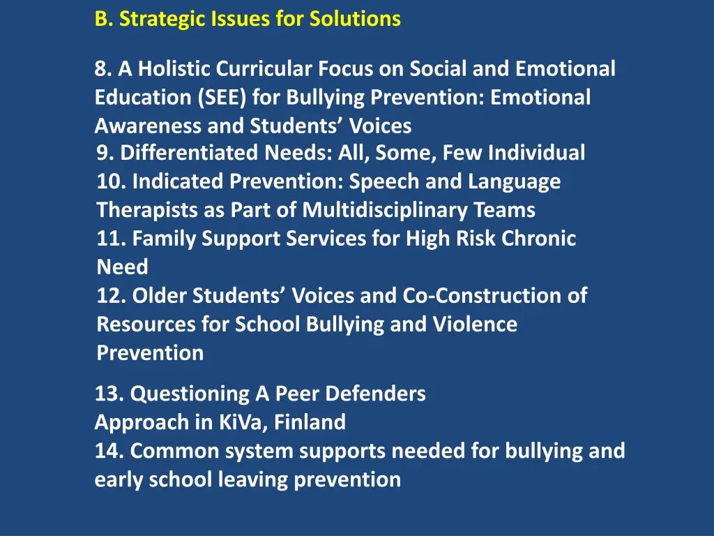b strategic issues for solutions