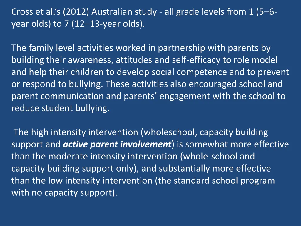 cross et al s 2012 australian study all grade