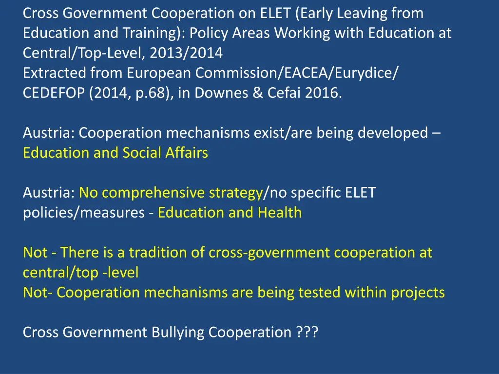 cross government cooperation on elet early