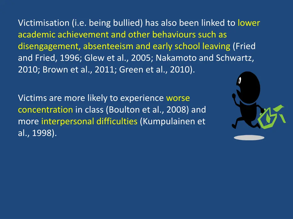 victimisation i e being bullied has also been