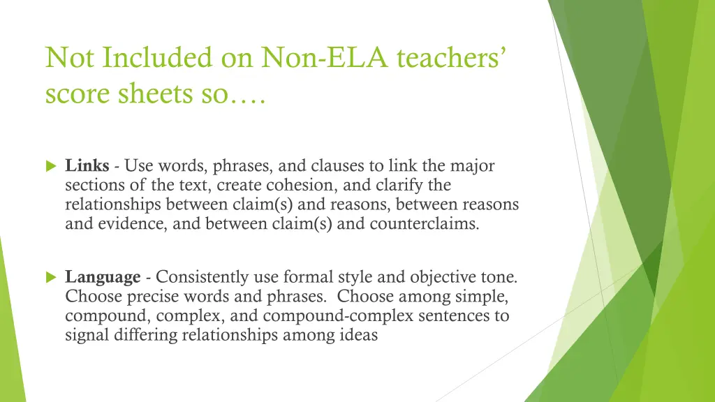 not included on non ela teachers score sheets so