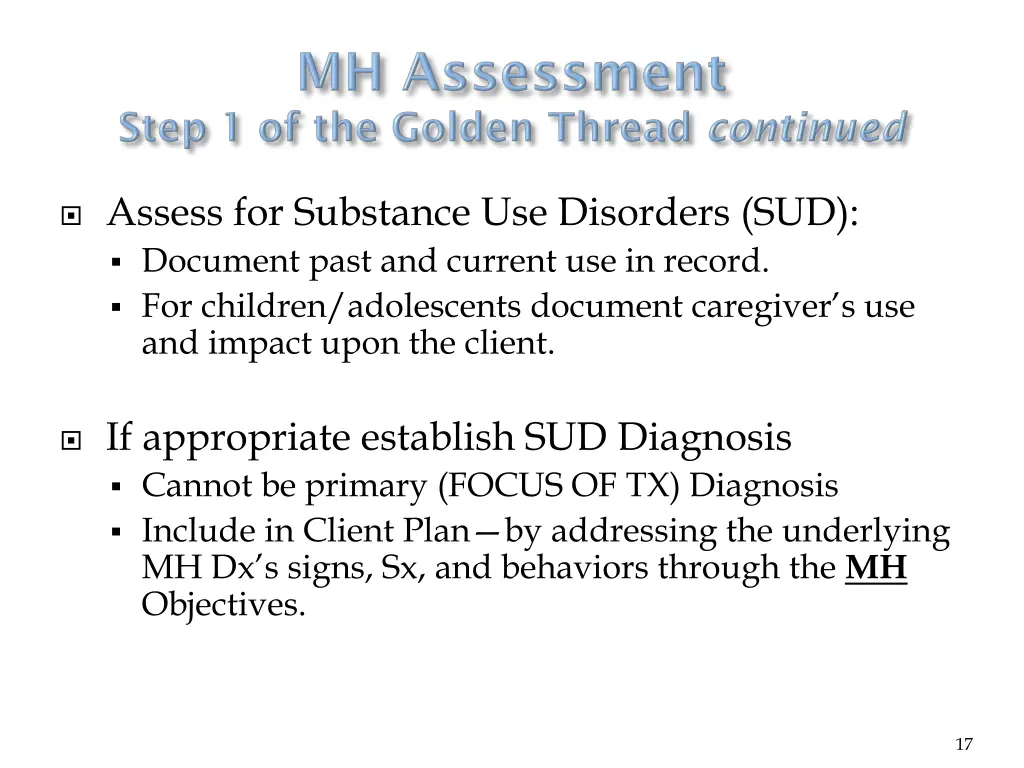 assess for substance use disorders sud document