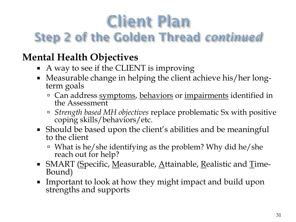 mental health objectives