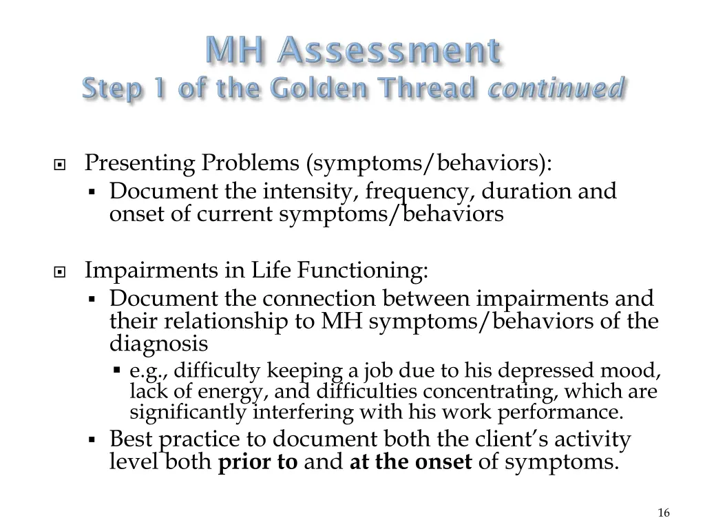 presenting problems symptoms behaviors document