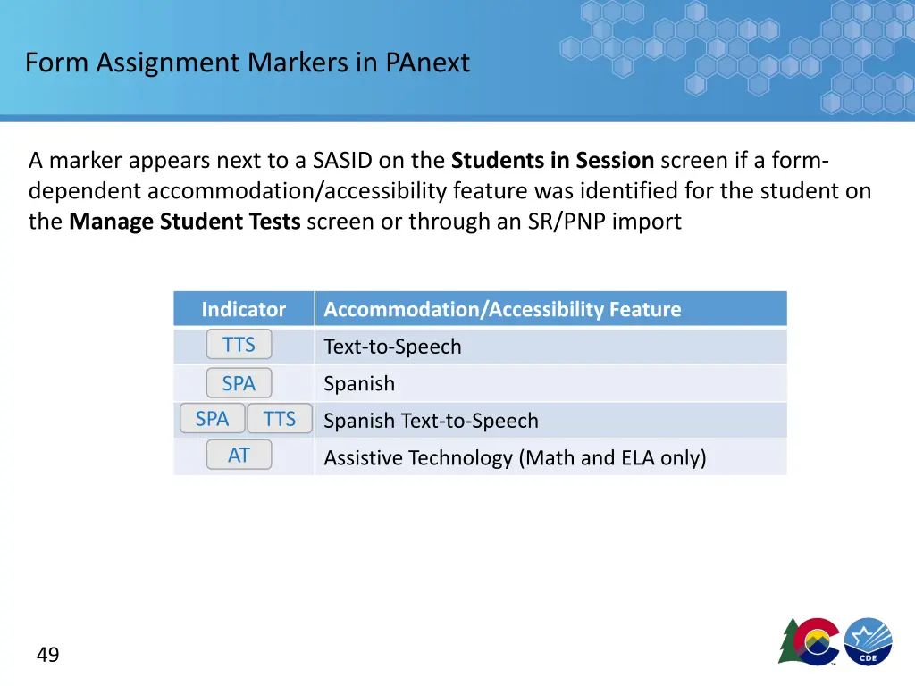 form assignment markers in panext