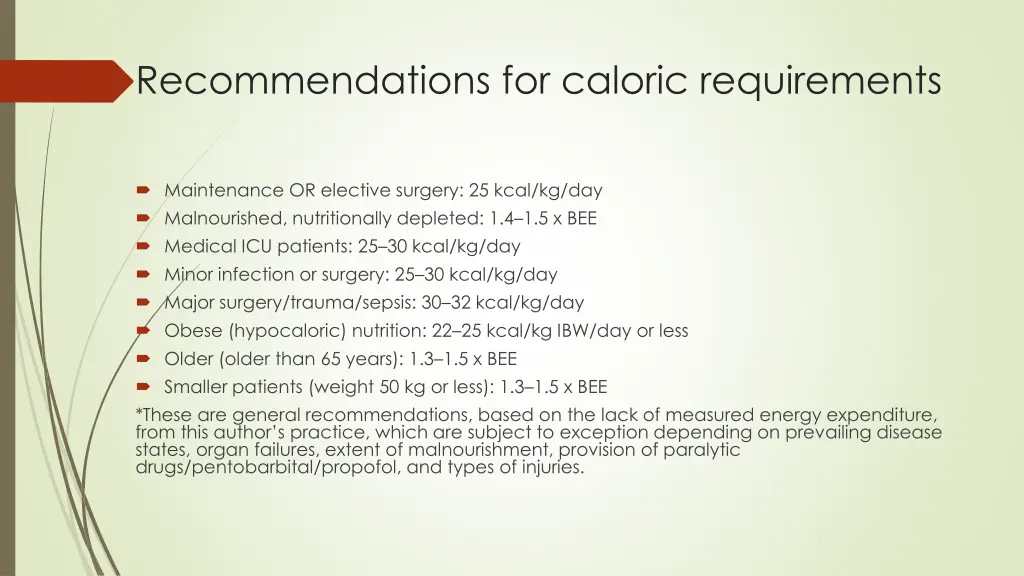 recommendations for caloric requirements