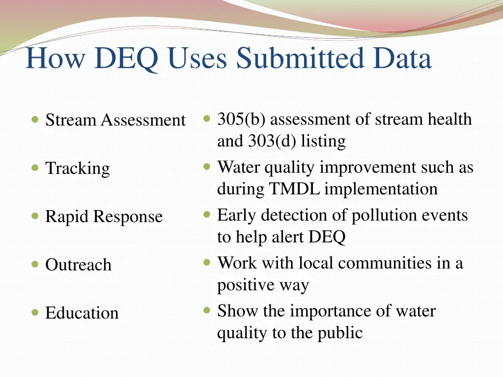 how deq uses submitted data