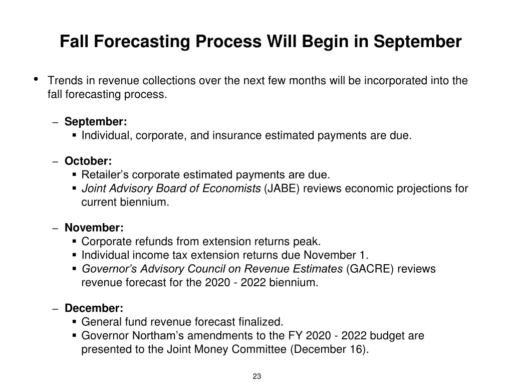 fall forecasting process will begin in september
