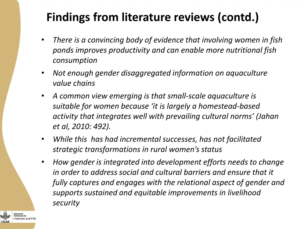 findings from literature reviews contd