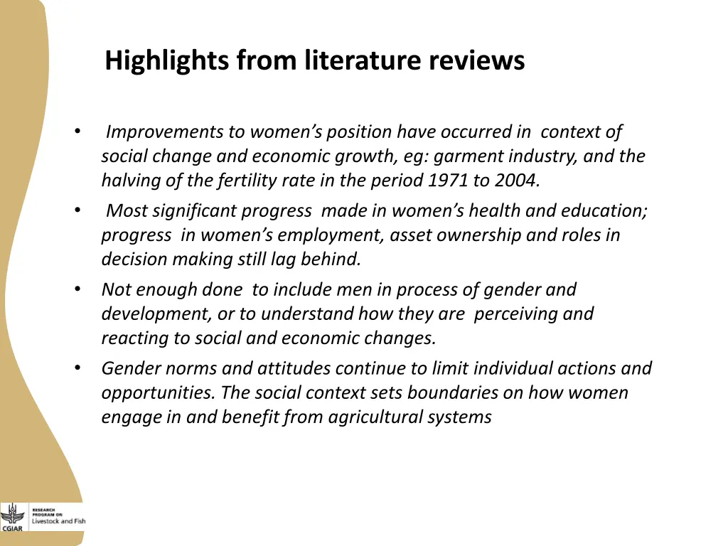 highlights from literature reviews