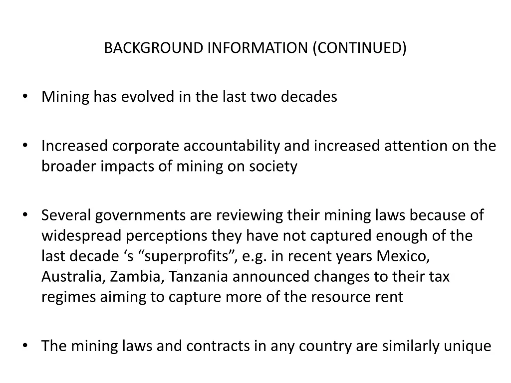 background information continued