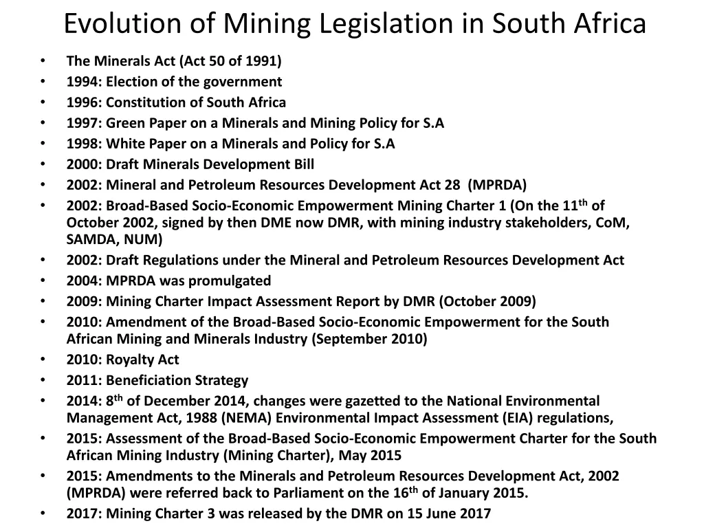evolution of mining legislation in south africa