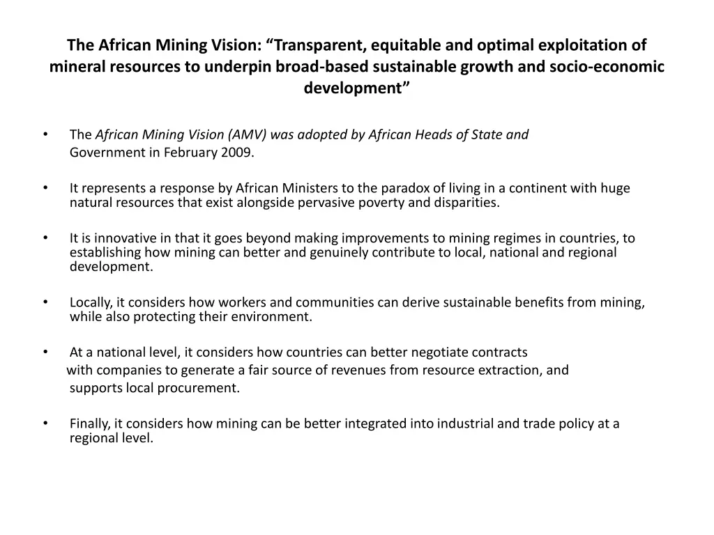 the african mining vision transparent equitable