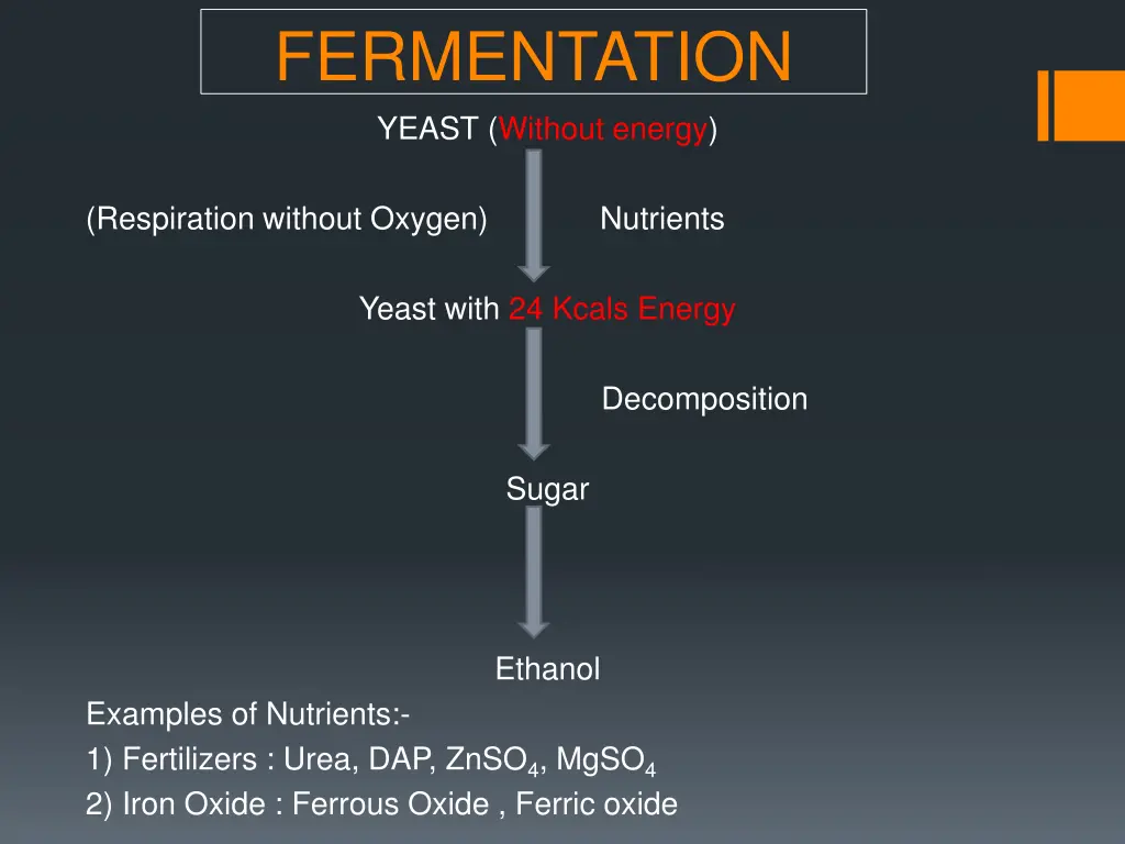 fermentation yeast without energy