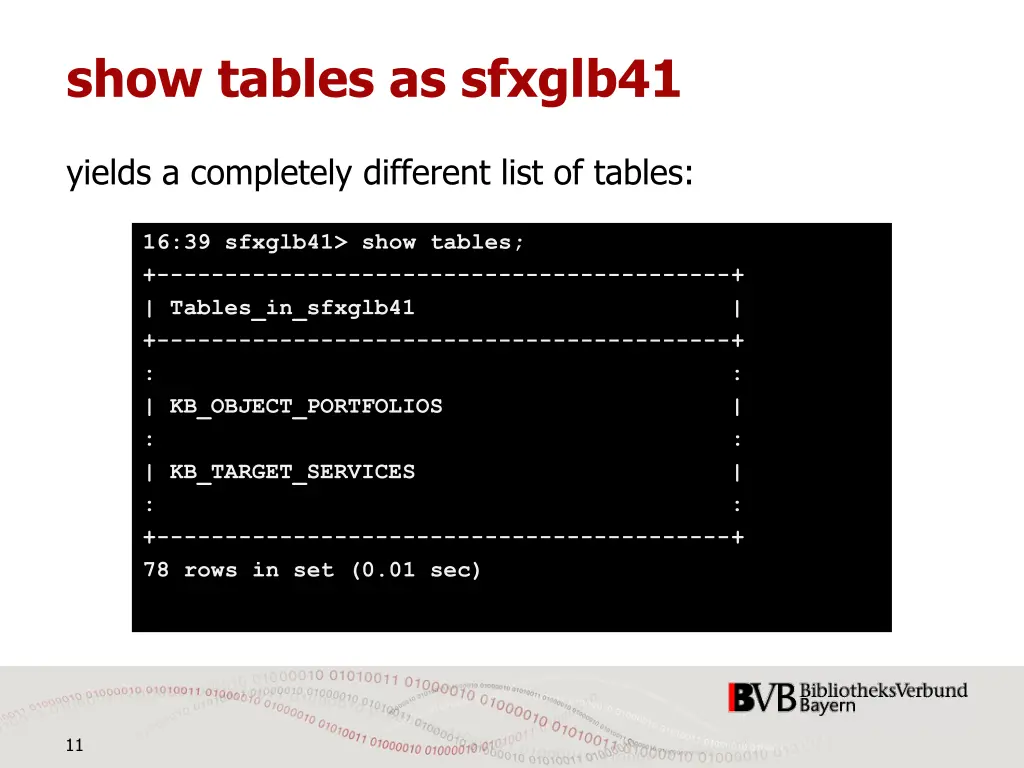 show tables as sfxglb41