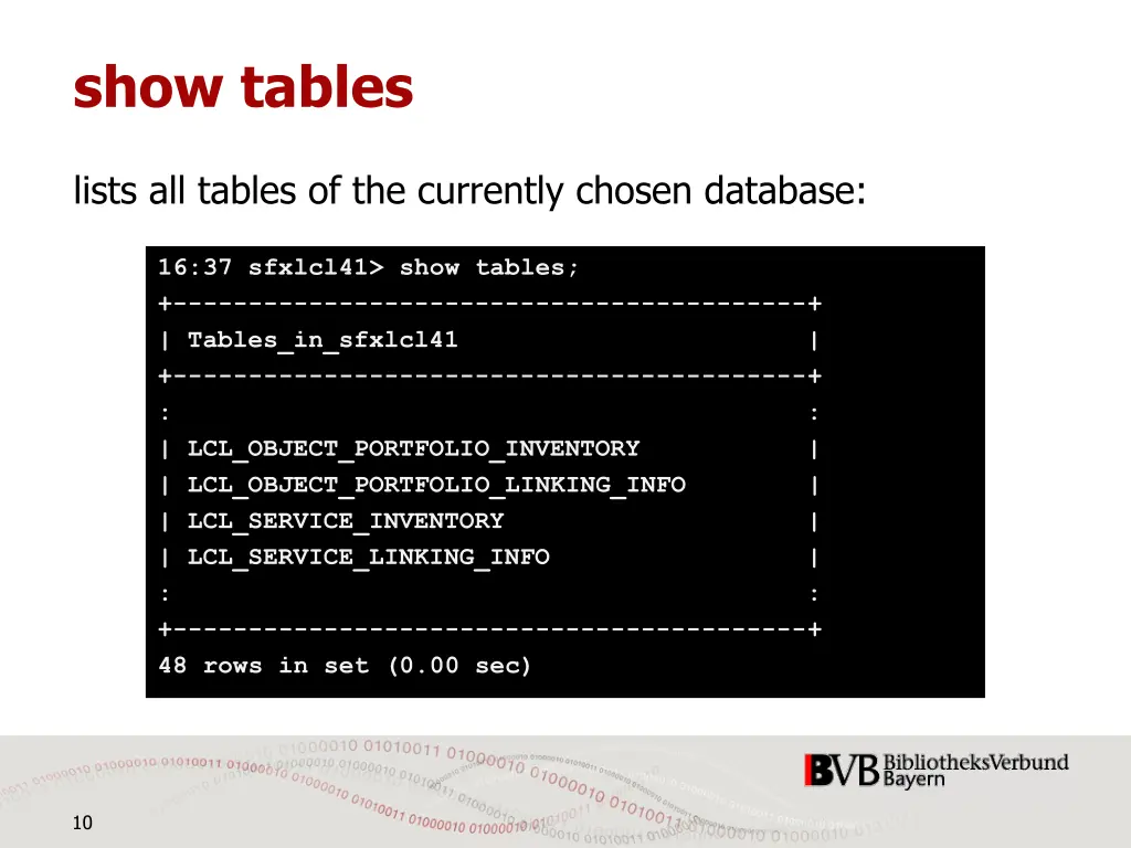 show tables