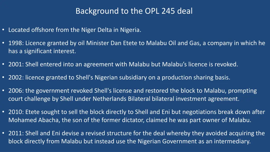 background to the opl 245 deal