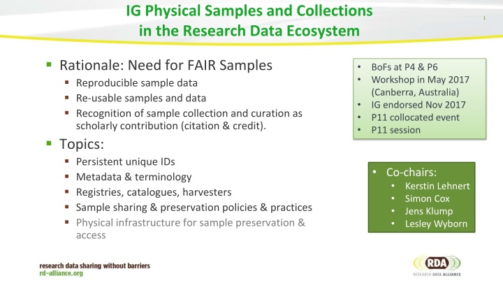 ig physical samples and collections