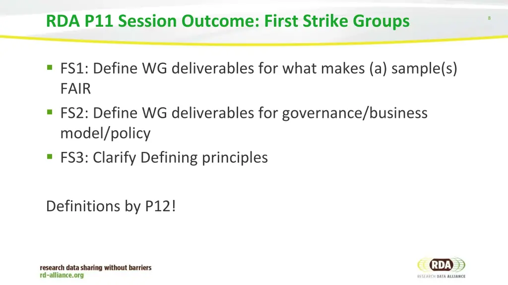 rda p11 session outcome first strike groups