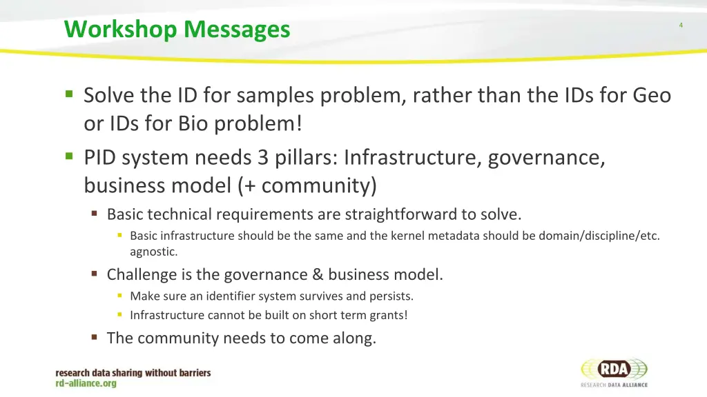 workshop messages