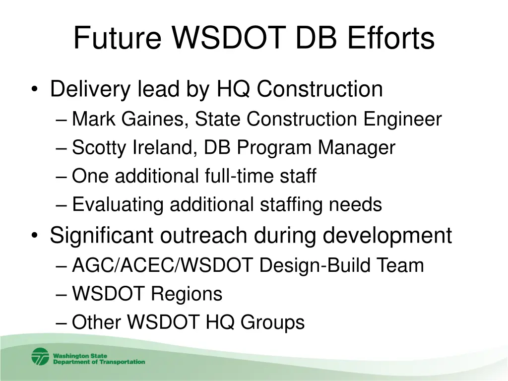 future wsdot db efforts 2