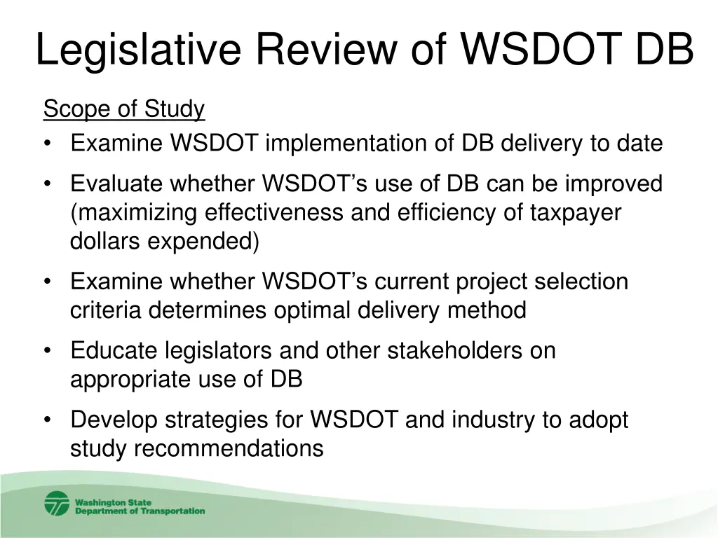 legislative review of wsdot db 1