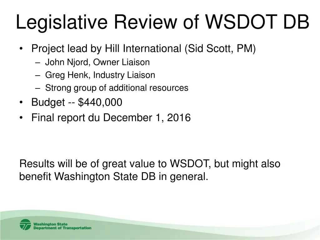 legislative review of wsdot db 2