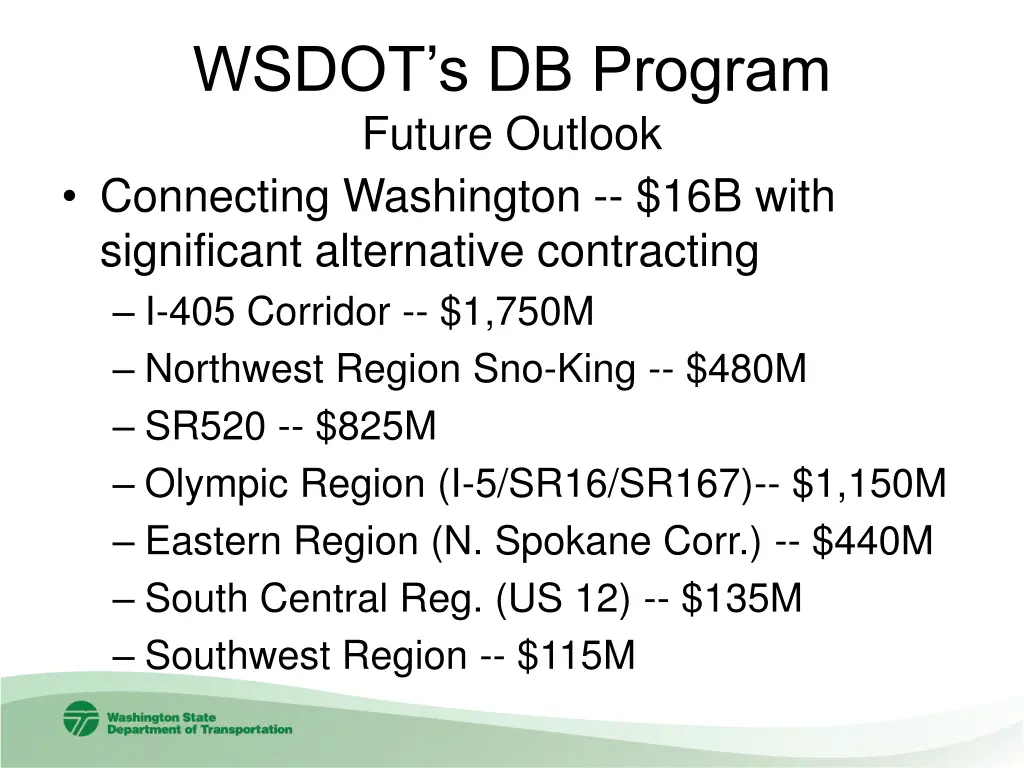 wsdot s db program future outlook connecting