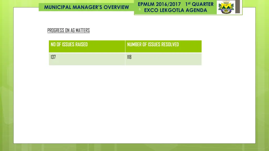epmlm 2016 2017 1 st quarter exco lekgotla agenda 2