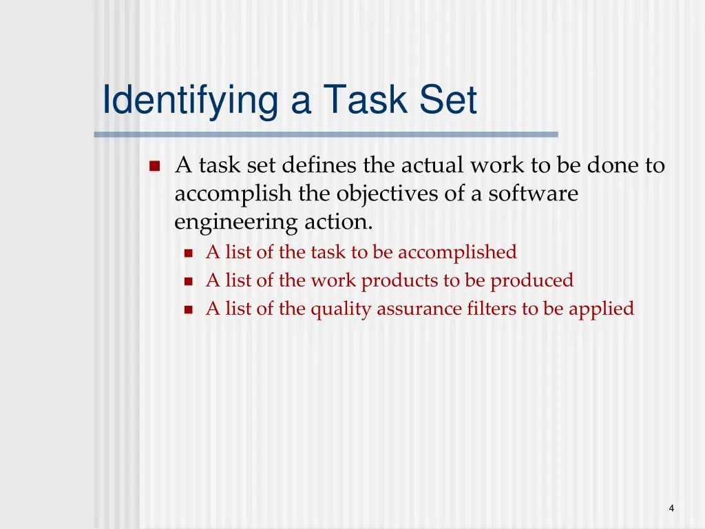 identifying a task set
