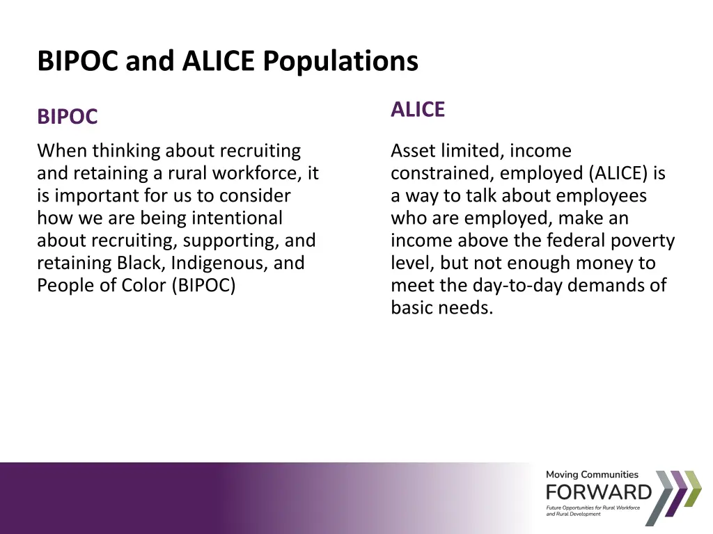 bipoc and alice populations