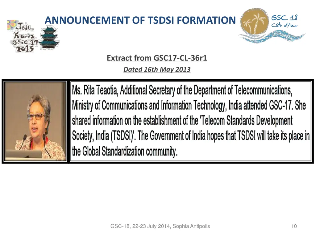 announcement of tsdsi formation