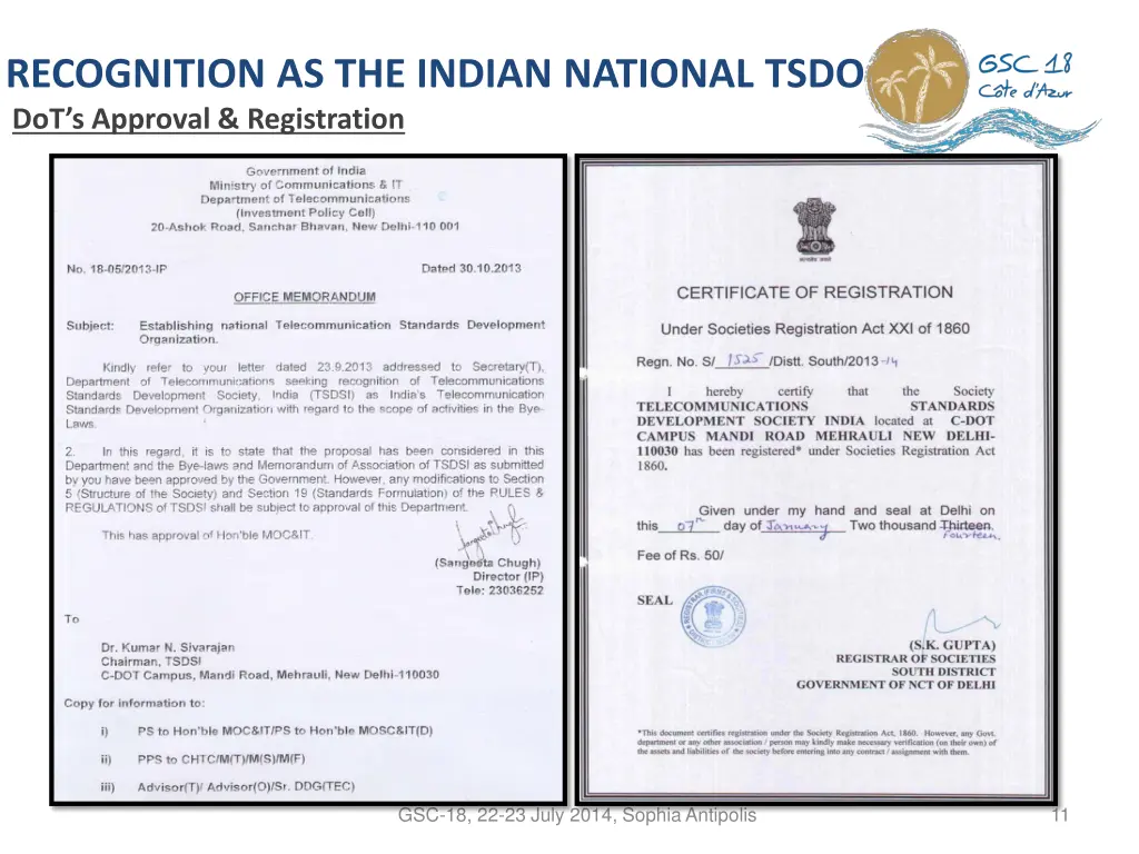 recognition as the indian national tsdo