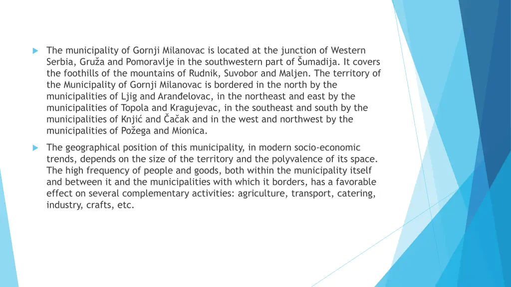the municipality of gornji milanovac is located